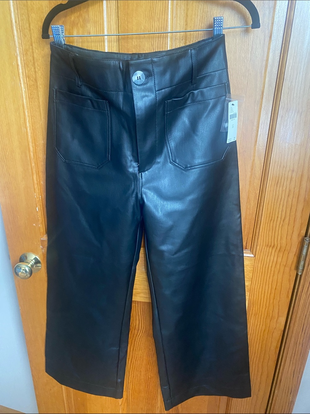 Anthropologie Black Faux Leather Wide-Leg Pants